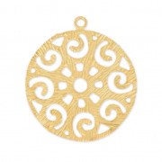 Pendentif rond filigrané rond en laiton strié 28 mm doré à l'or fin x1|raw }}
