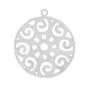 Pendentif rond filigrané rond en laiton strié 28 mm rhodié x1