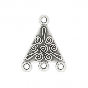Intercalaire/Chandelier triangle motif ethnique 4 anneaux 21 mm Placage Argent fin vieilli x1