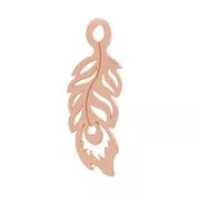 Breloque plume de paon 20 mm en Argent 925 doré rose x1