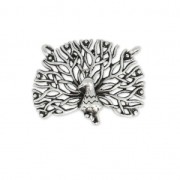 Pendentif intercalaire 2 anneaux paon 20x15.5 mm Placage Argent fin vieilli|raw }}