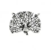 Pendentif intercalaire 2 anneaux paon 20x15.5 mm Placage Argent fin vieilli