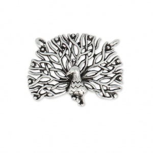 Pendentif intercalaire 2 anneaux paon 20x15.5 mm Placage Argent fin vieilli