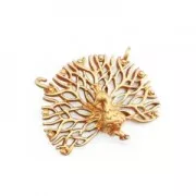 Pendentif intercalaire 2 anneaux paon 20x15.5 mm Placage Argent fin vieilli