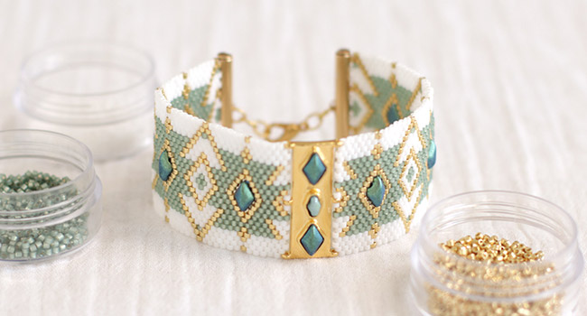 Bracelet Miyuki Large en Peyote Impair avec incrustation de perles Gemduo