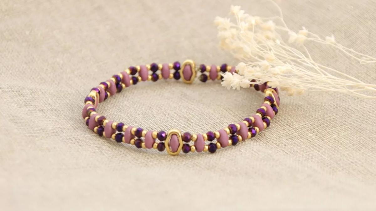 Bracelet &eacute;lastique en perles SuperDuo avec Halo Beads