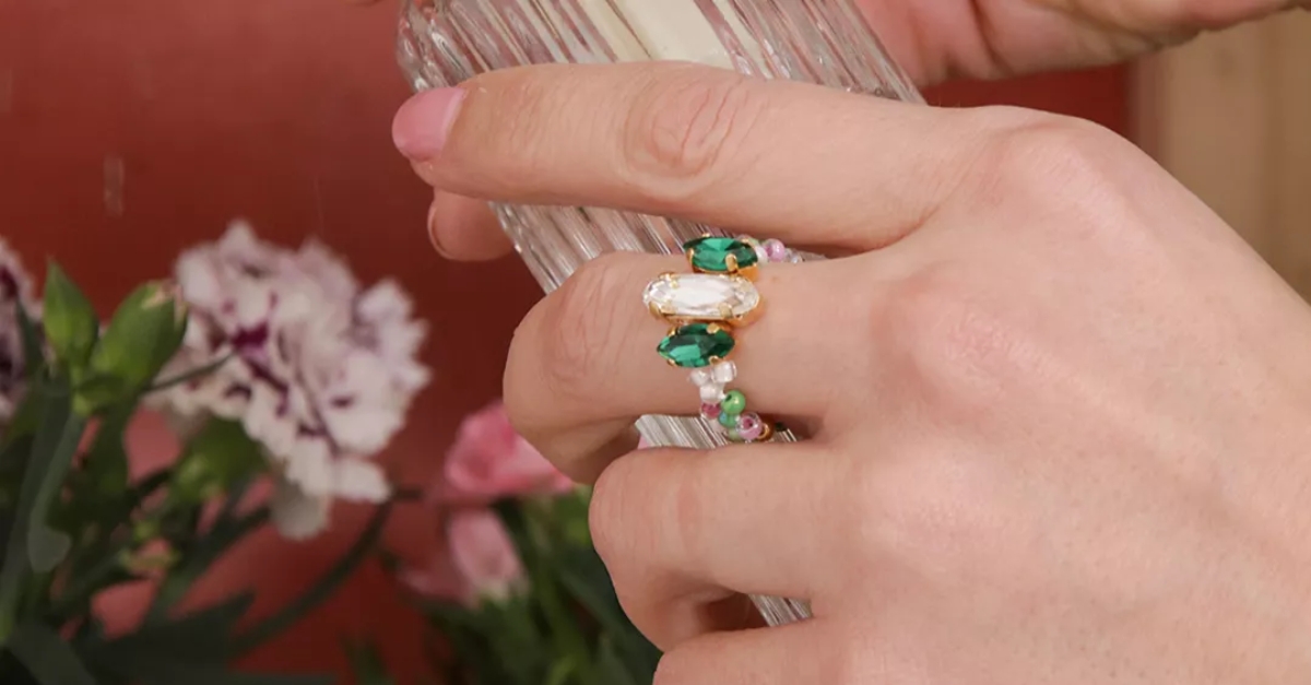 Bague cristal et perles de rocailles