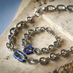 Collier et bracelet homme grosse maille et pendentif Sodalite et Lapis Lazuli
