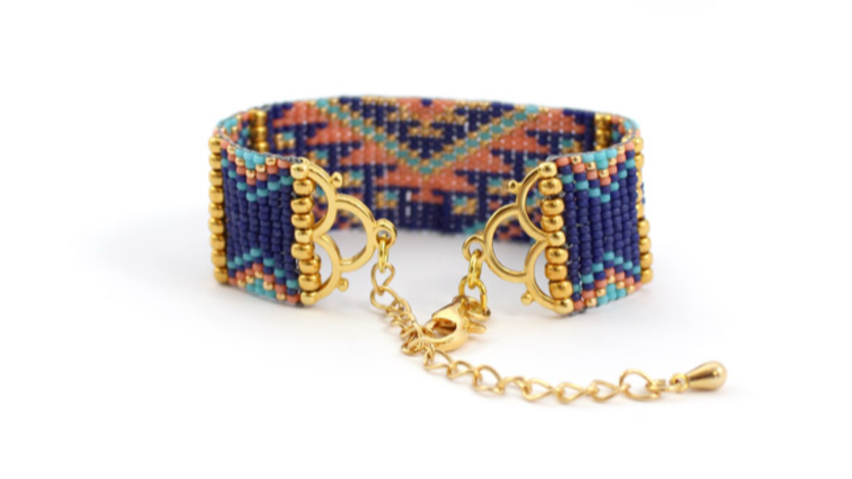 Schéma Bracelet tissage Miyuki en rocailles 15 et 8 avec embouts écailles Schéma Bracelet tissage Miyuki en rocailles 15 et 8 avec embouts écailles