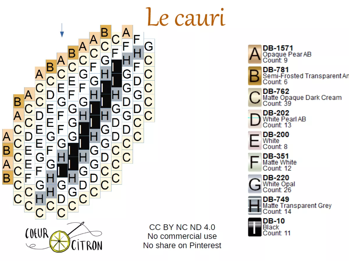 Schéma Grille de tissage coquillage Cauri en Miyuki Delicas 11/0