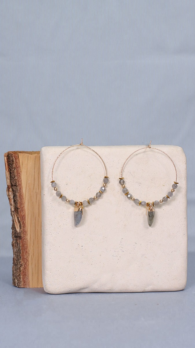 Créoles Perles Lapis Lazuli et Pendentif Dent de Requin doré et bleu