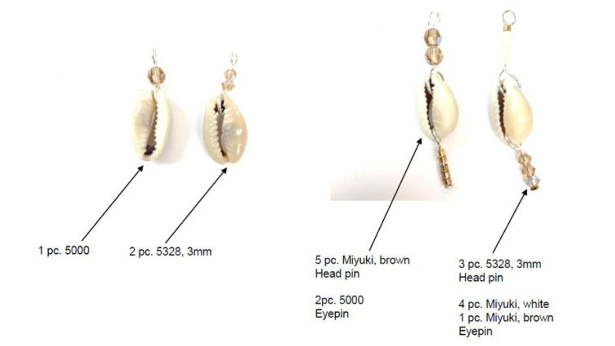 DIY Créoles ajourées coquillages cauris, Miyuki Delicas et perles PureCrystal : Etape 4