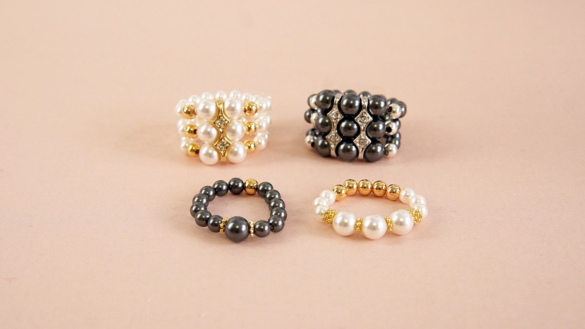 Schéma Bague élastique 3 rangs avec Perles Nacrées