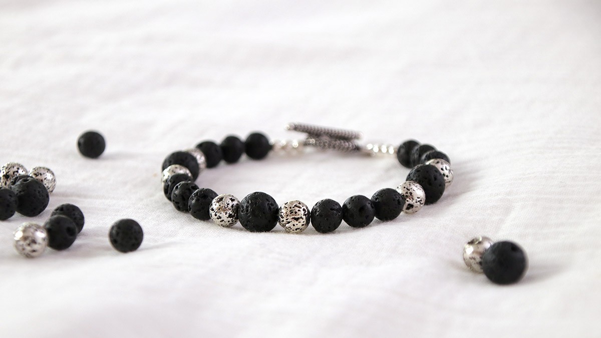 Bracelet pour homme avec des perles Pierres de Lave