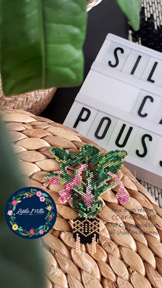 Schéma Grille de tissage Brick Stitch plante verte Medinillia Magnifica Miyuki Delicas 11/0