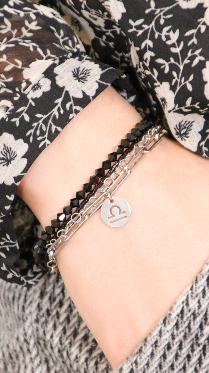 Schéma Bracelet multirang en acier inox, Miyuki Délicas et Toupies Swarovski