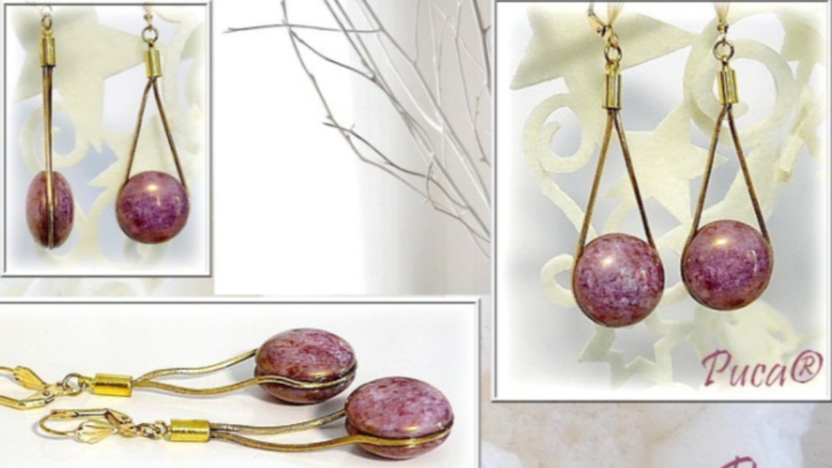 Boucles d'oreilles pendantes Lya avec cabochon par Puca Boucles d'oreilles pendantes Lya avec cabochon par Puca