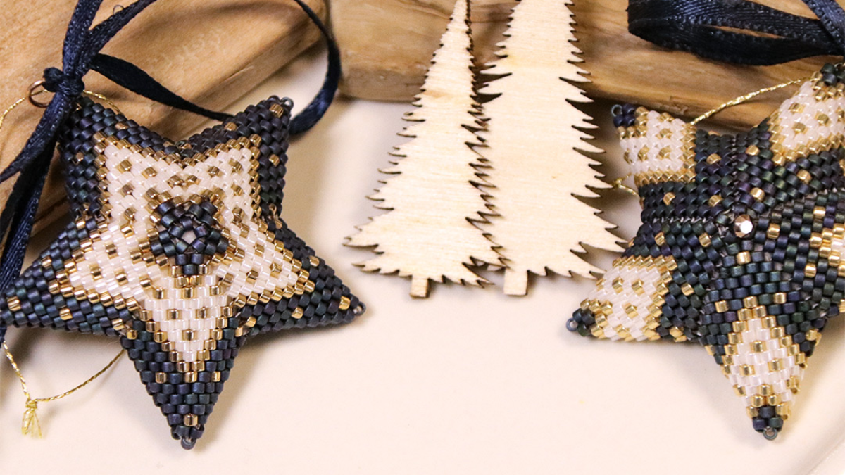 Etoiles 3D de Noël en tissage peyote de perles Miyuki : Etape 7 Etoiles 3D de Noël en tissage peyote de perles Miyuki : Etape 7