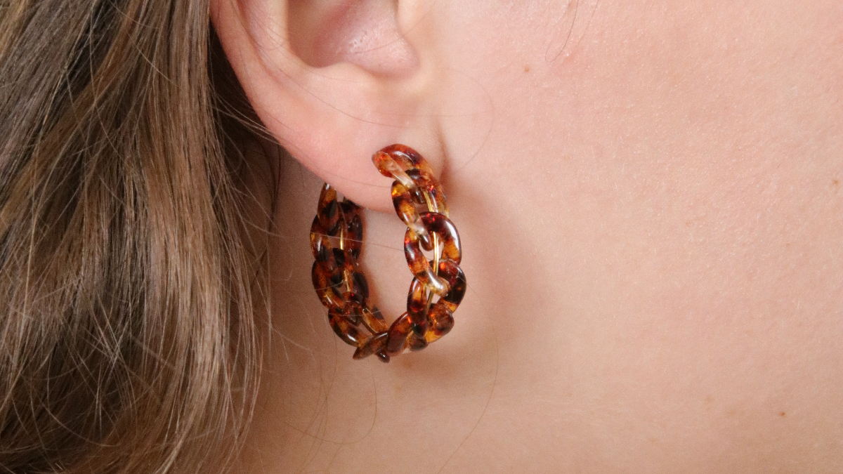 Schéma Boucles d'oreilles créoles grosses mailles acier inoxydable doré et acrylique