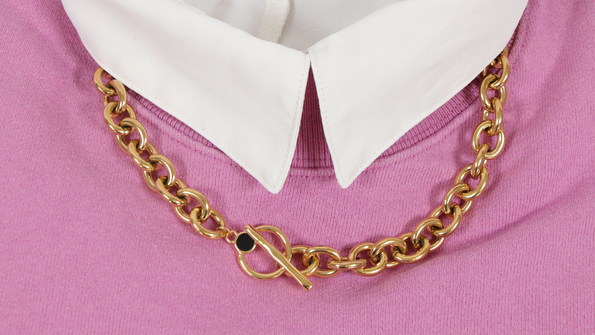 DIY - Collier grosse maille en acier inoxydable doré avec fermoir T