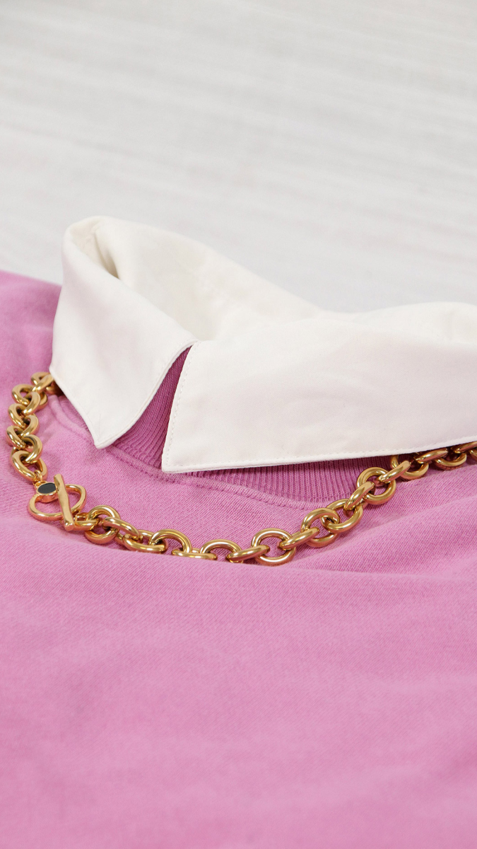 Schéma DIY - Collier grosse maille en acier inoxydable doré avec fermoir T