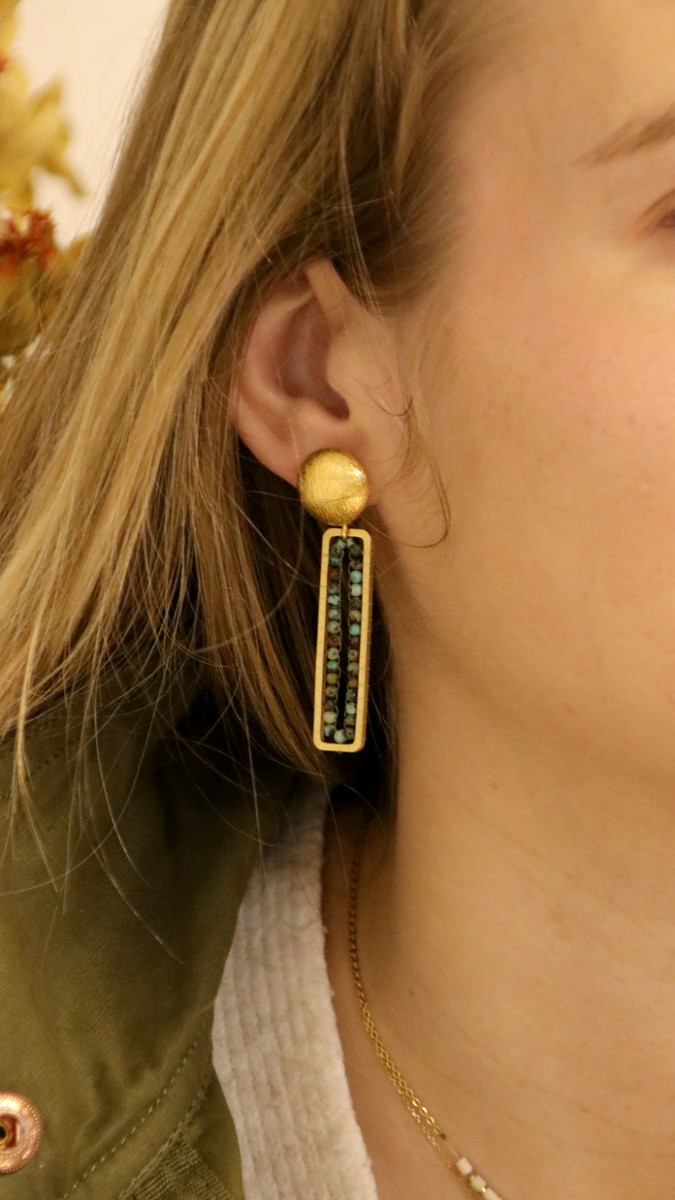 Schéma Boucles d'oreilles rectangle allongé et perles turquoise africaine