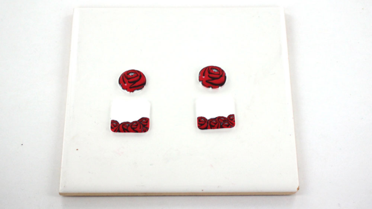 Boucles d'oreilles polymère cane rose : Etape 23