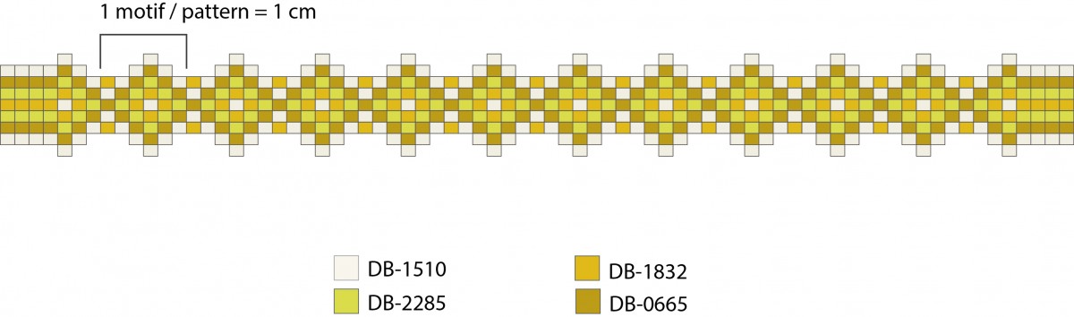 Schéma Bracelet Miyuki losange sur métier à tisser avec fil doré