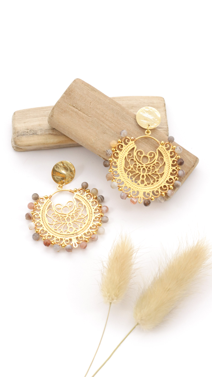 Schéma Tuto Boucles d'oreilles Gipsy dorées avec Agates du Botswana Schéma Tuto Boucles d'oreilles Gipsy dorées avec Agates du Botswana