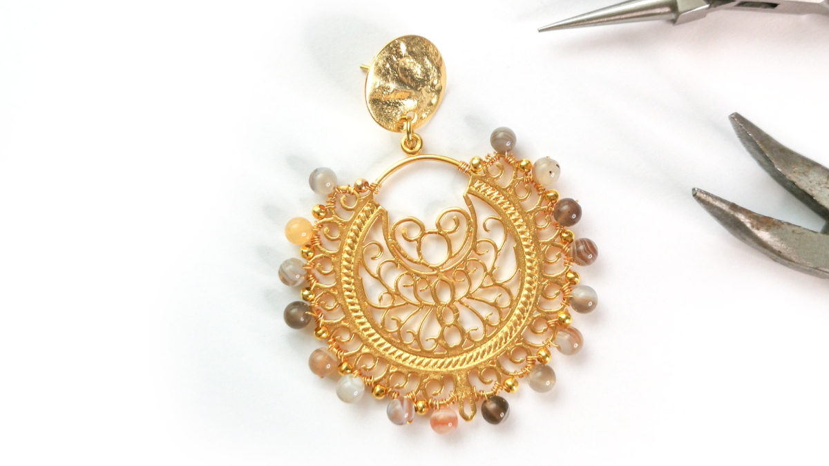 Tuto Boucles d'oreilles Gipsy dorées avec Agates du Botswana : Etape 2 Tuto Boucles d'oreilles Gipsy dorées avec Agates du Botswana : Etape 2