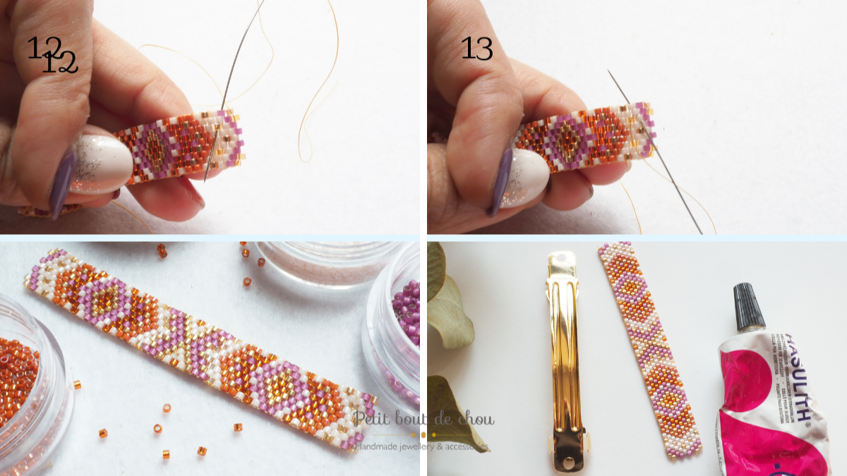 Barrette à cheveux avec tissage peyote en perles Miyuki : Etape 5