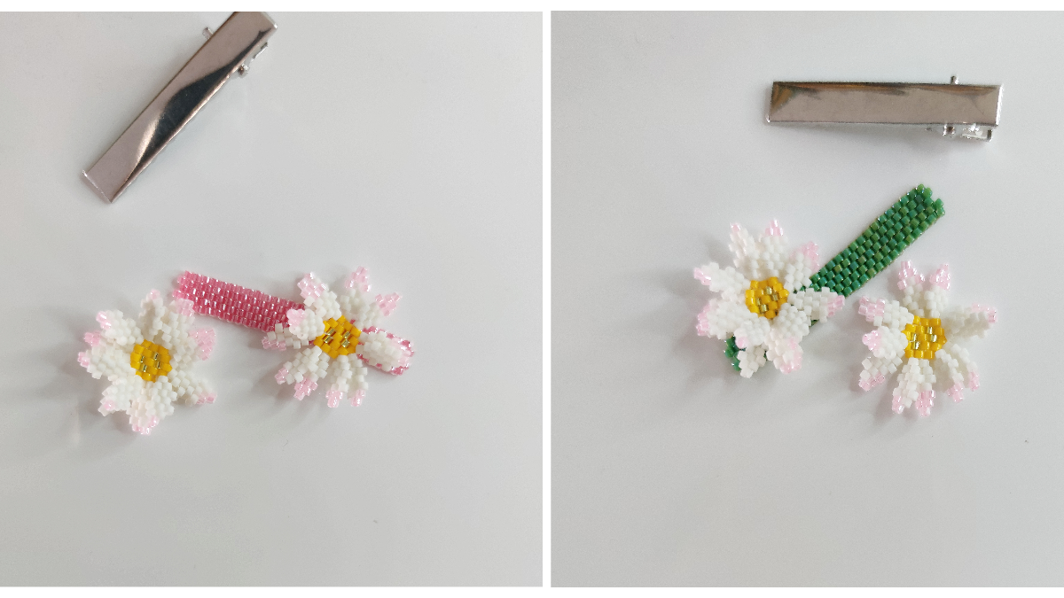 Barrettes fleurs en relief en tissage de perles Miyuki Délicas 11/0 : Etape 6