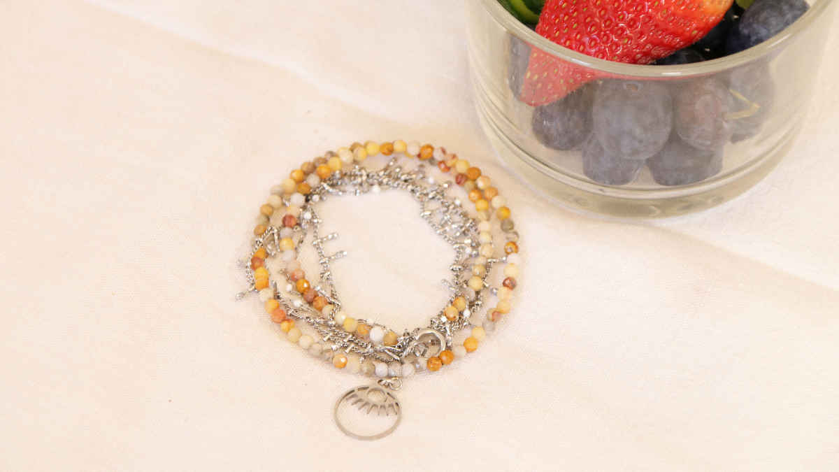 Bracelet multirang en acier inoxydable avec des perles en Agate crazy Bracelet multirang en acier inoxydable avec des perles en Agate crazy