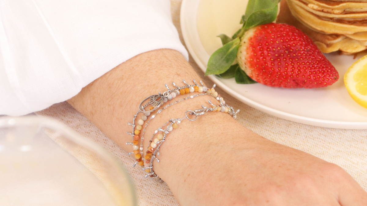 Schéma Bracelet multirang en acier inoxydable avec des perles en Agate crazy