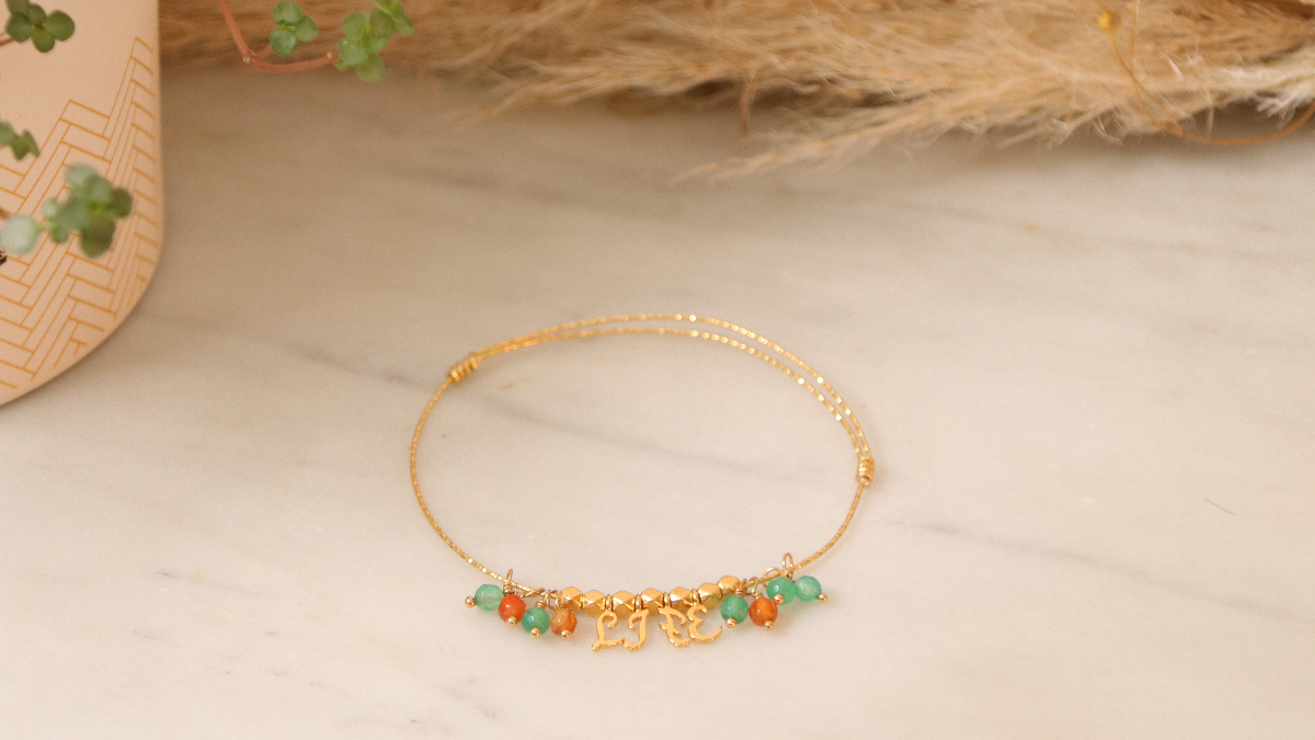 Bracelet Jonc semainier diamanté doré à l'or fin breloques alphabet Bracelet Jonc semainier diamanté doré à l'or fin breloques alphabet