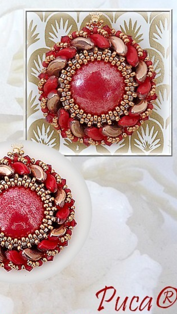 Schéma Pendentif Sun en perles en verre Arcos et cabochon par Puca Schéma Pendentif Sun en perles en verre Arcos et cabochon par Puca