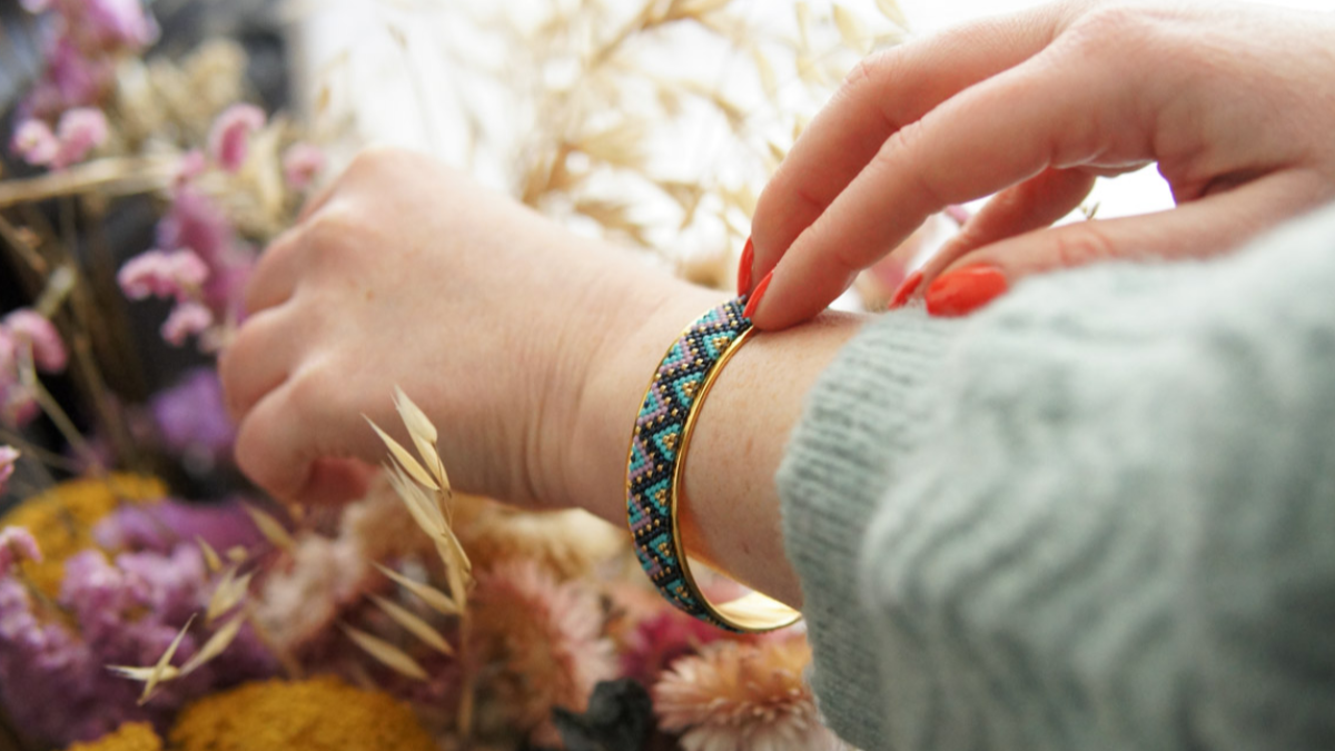 Bracelet Jonc en tissage de perles Miyuki technique Peyote Pair Bracelet Jonc en tissage de perles Miyuki technique Peyote Pair