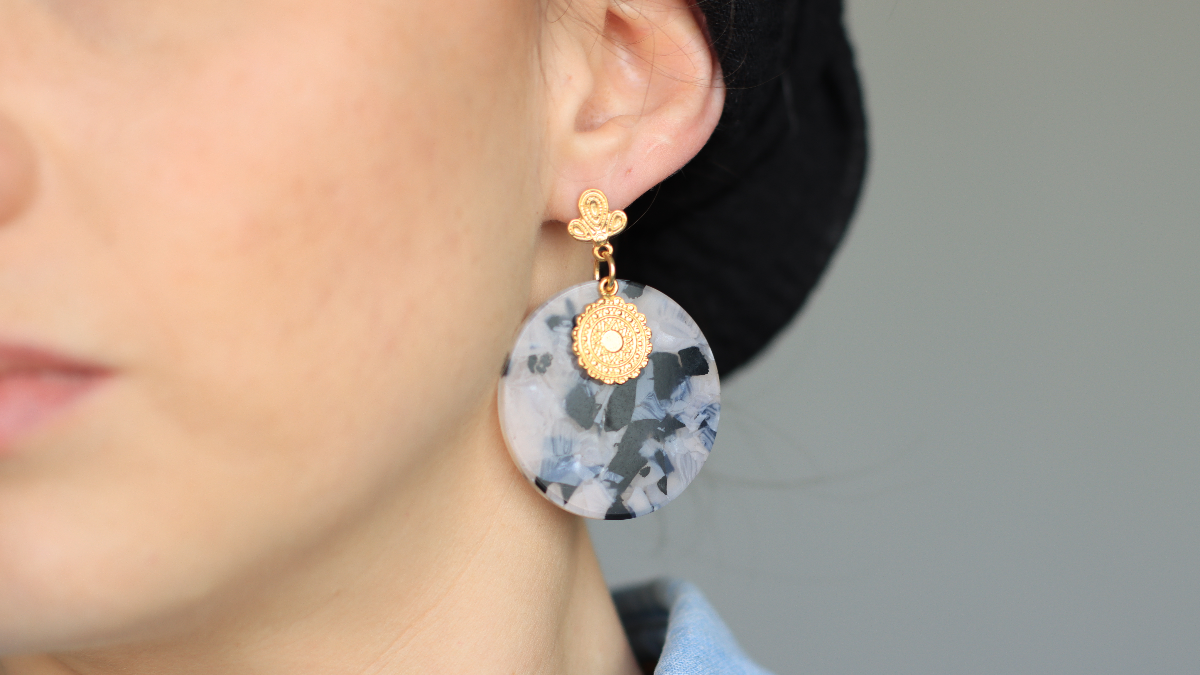 Schéma Grandes boucles d'oreilles rondes imitation écailles de tortue Schéma Grandes boucles d'oreilles rondes imitation écailles de tortue