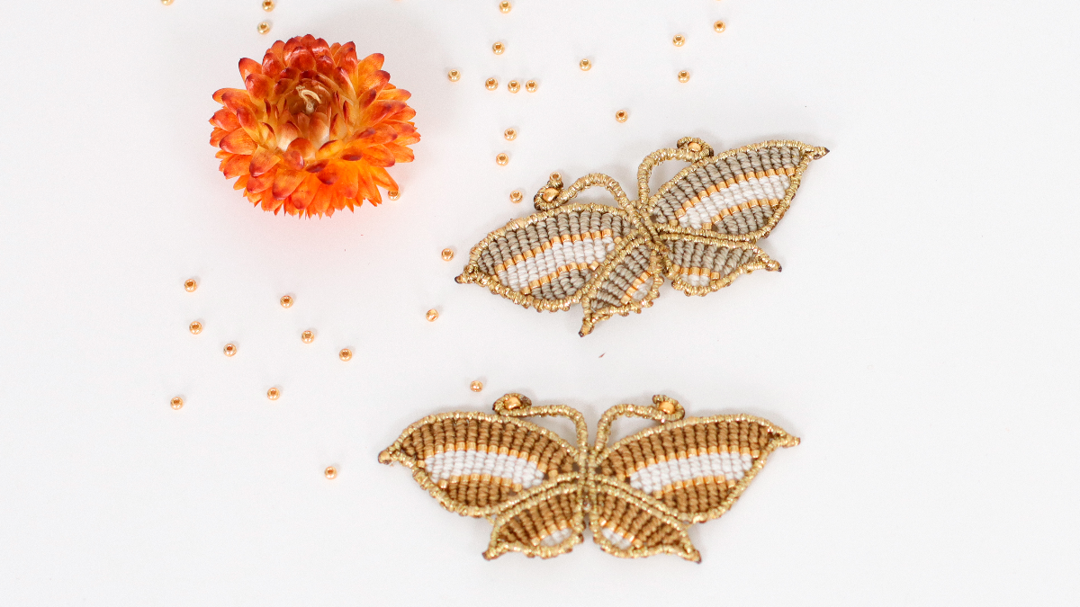 Schéma DIY Papillon en macramé avec insertion de perles Miyuki Délicas 11/0