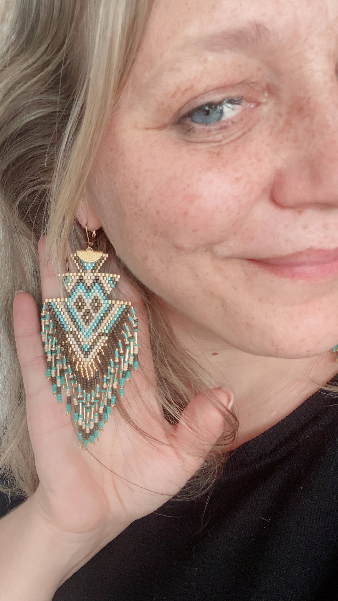 Schéma Boucles d'oreilles à franges en tissage de perles de rocailles et Délicas Miyuki 10/0