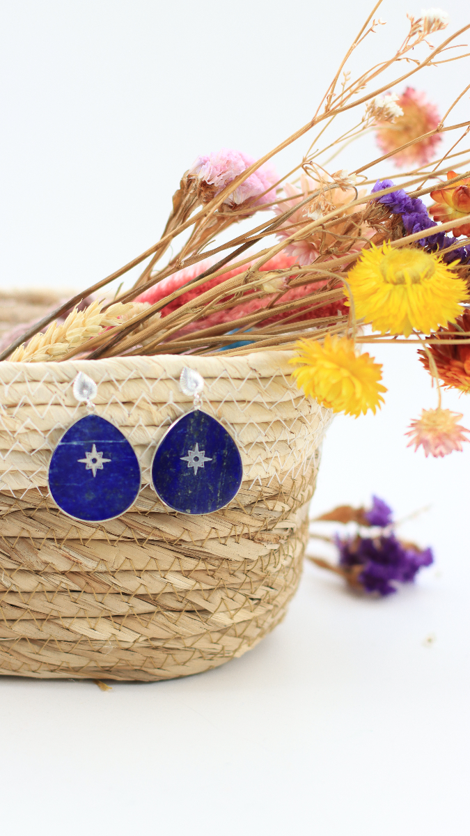 Schéma Grandes boucles d'oreilles argentées en Lapis Lazuli