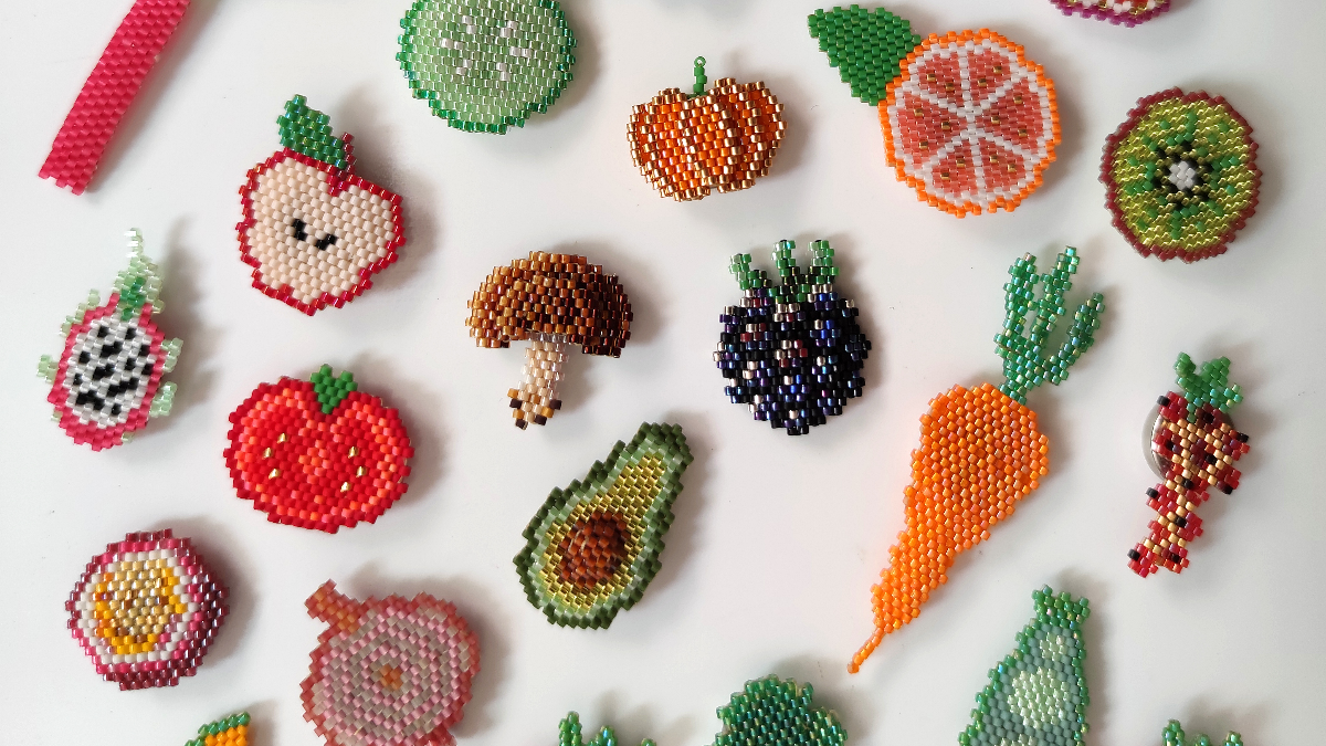 Schéma DIY aimant mûre et champignon en relief en tissage de perles Miyuki 11/0