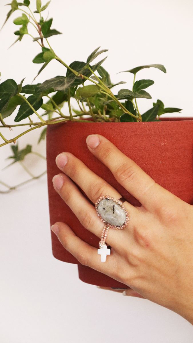 Schéma DIY Bague cabochon scarabée en pierre gemme Labradorite et Miyuki