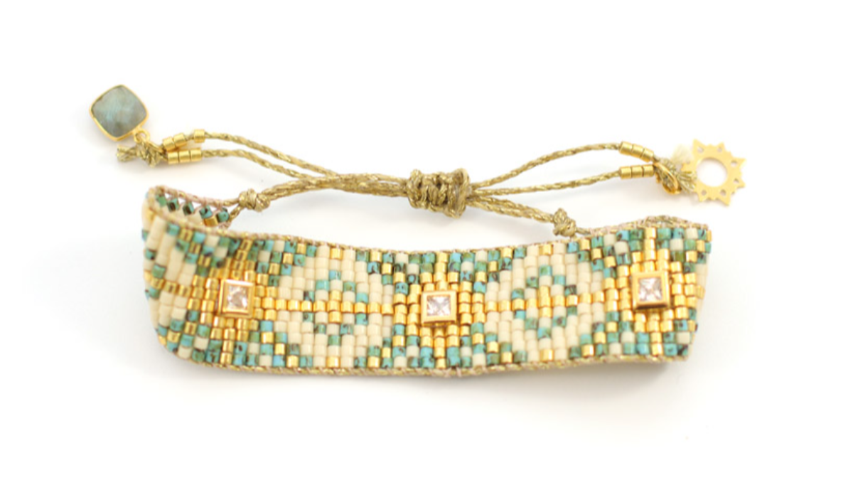 Grille de tissage Bracelet Miyuki Delicas 10 sur métier à tisser avec incrustation de strass : Etape 19