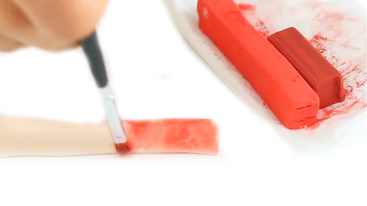 Bracelet pêle-mêle de perles et tranches de pêche en pâte polymère : Etape 3