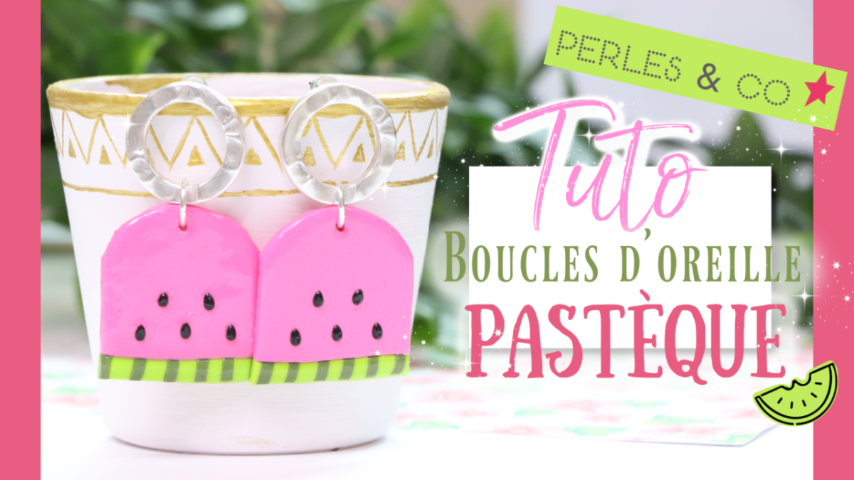 Boucles d'oreilles fruits motif pastèque en pâte polymère