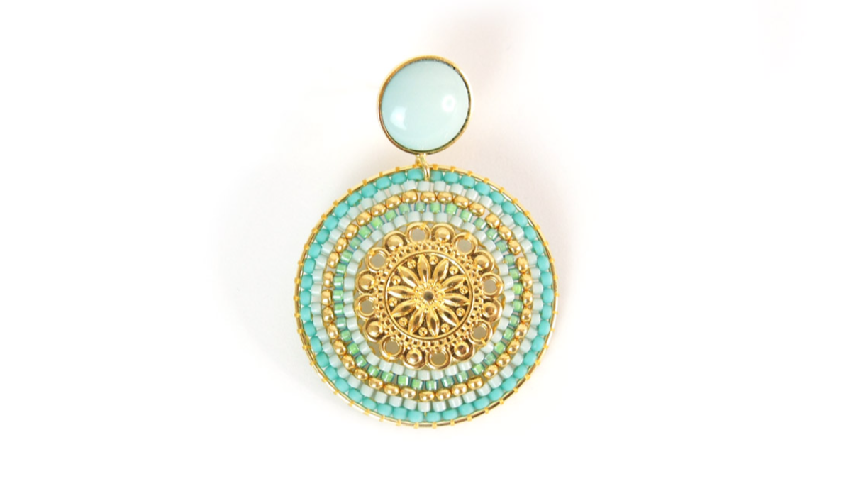 Boucles d'oreilles rondes en perles de rocailles turquoise tissage Brick Stitch : Etape 13