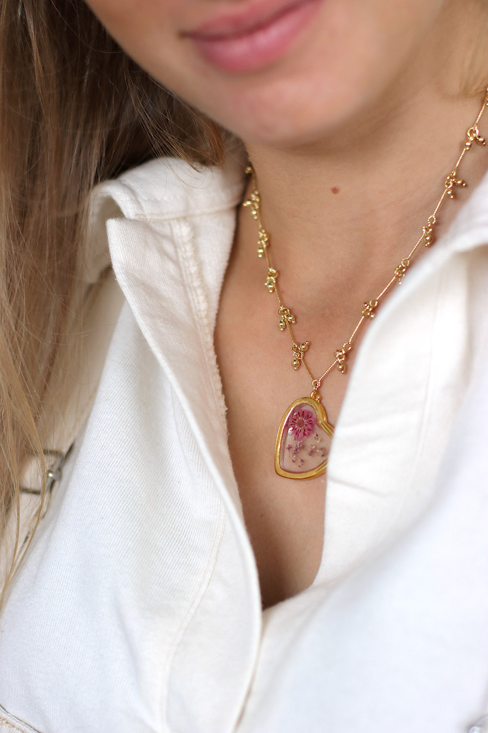 DIY Collier Pendentif Coeur en résine UV LED inclusion de fleurs séchées