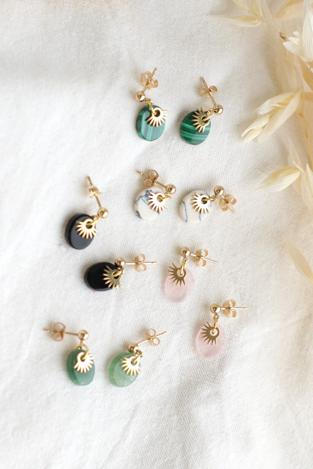 DIY Boucles d'oreilles en pierre naturelle Malachite avec breloque soleil