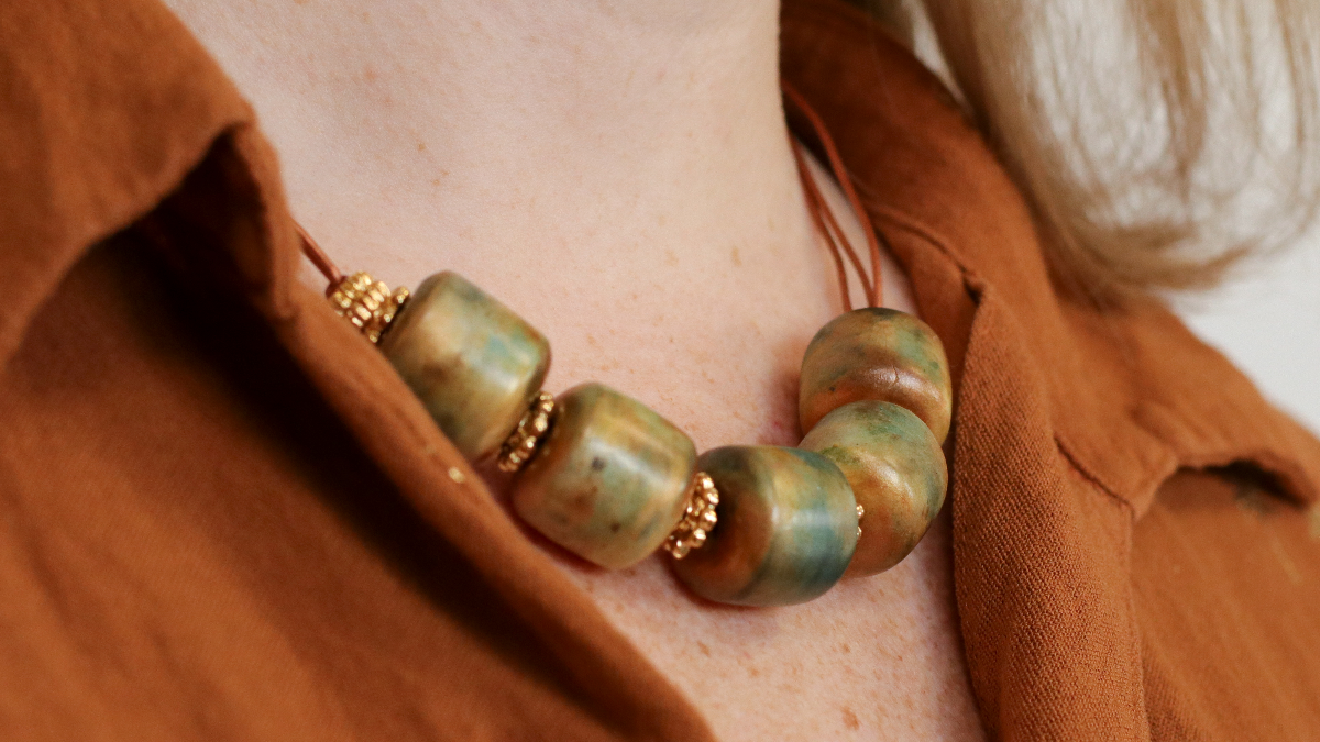 Schéma Collier grosses perles en pâte polymère imitation céramique